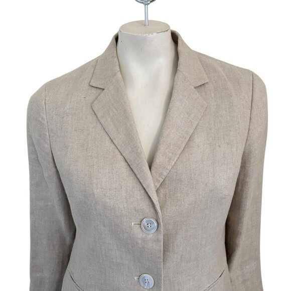 TALBOTS 2 Button Metallic Shimmer Linen Blazer Jacket in Champagne SZ 10 - Picture 2 of 10